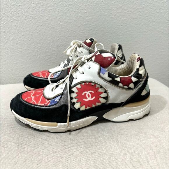 Chanel multicolor logo sneakers tennis shoes lace up size